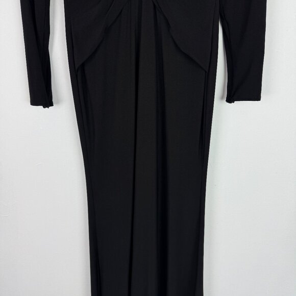 NWT Ieena by Mac Duggal #26514 Plunging Long Sleeve Pearl Keyhole Gown Black 0 - Picture 4 of 16